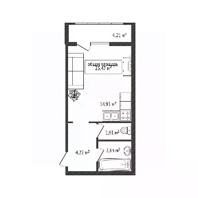 Продается студия, 25,47 м²