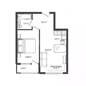 Продается 1-комн. квартира, 42,66 м²