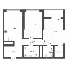 Продается 2-комн. квартира, 57,1 м²