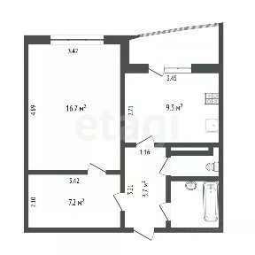 Продается 1-комн. квартира, 42,9 м²