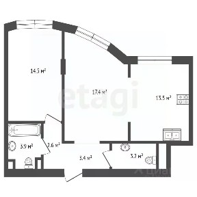 Продается 2-комн. квартира, 58,38 м²