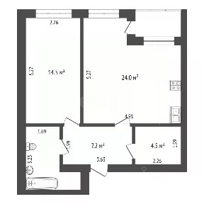 Продается 1-комн. квартира, 54,7 м²