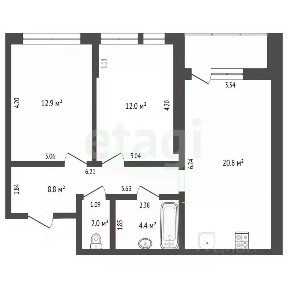 Продается 2-комн. квартира, 60,9 м²