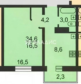 Продается 1-комн. квартира, 34,6 м²