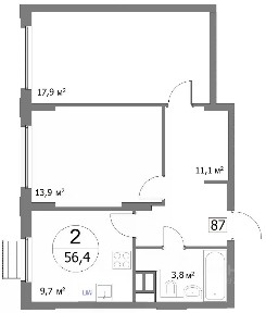 Продается 2-комн. квартира, 56,4 м²