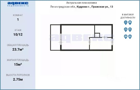 Сдается студия, 23,7 м²