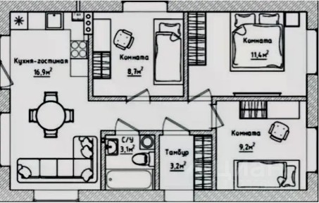 Продается 1-этажный дом, 60 м²