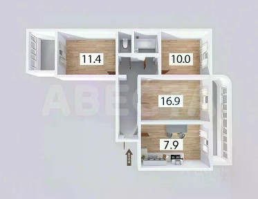 Продается 3-комн. квартира, 59,8 м²