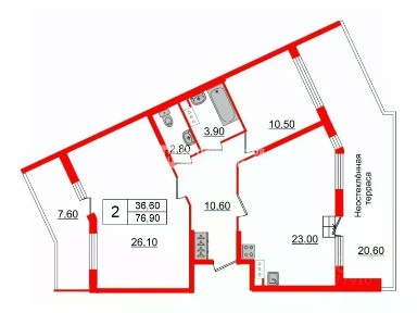 Продается 2-комн. квартира, 76,9 м²