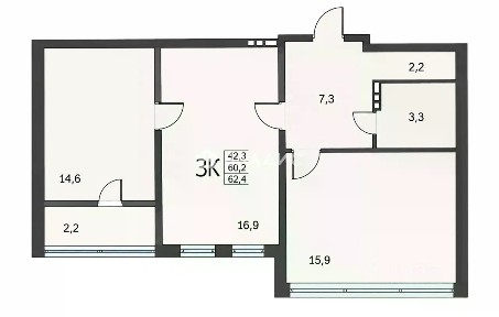 Продается 2-комн. квартира, 62,4 м²