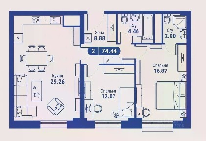 Сдается 3-комн. квартира, 75 м²
