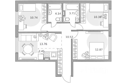 Продается 4-комн. квартира, 68,57 м²