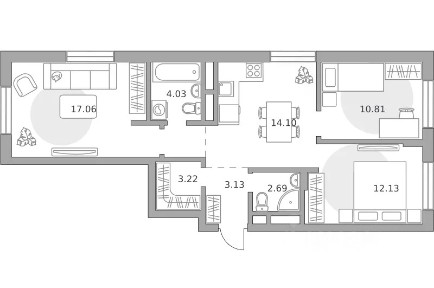 Продается 3-комн. квартира, 68,95 м²