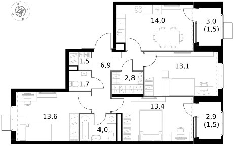 Продается 3-комн. квартира, 74 м²