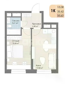 Продается 1-комн. квартира, 35,62 м²