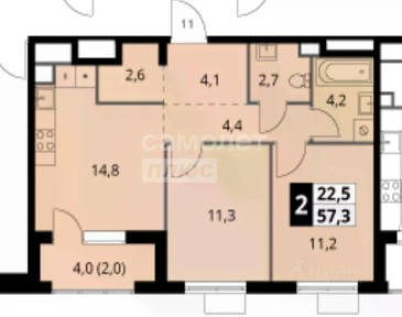 Продается 2-комн. квартира, 55 м²