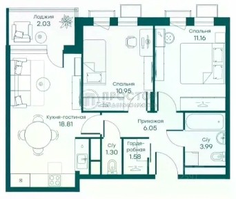Продается 2-комн. квартира, 54,8 м²