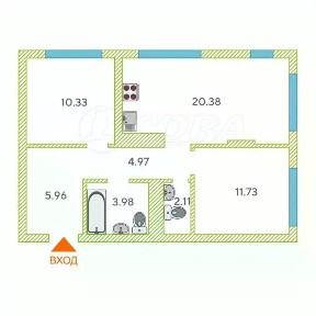 Продается 2-комн. квартира, 59,46 м²