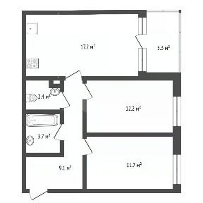 Продается 2-комн. квартира, 57,4 м²