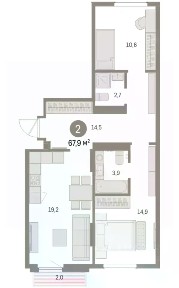 Продается 2-комн. квартира, 67,86 м²
