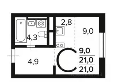 Продается студия, 22,1 м²