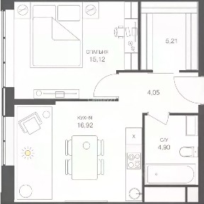 Продается 1-комн. квартира, 42,6 м²