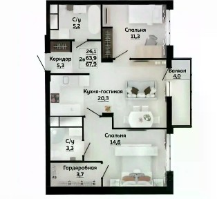 Продается 2-комн. квартира, 63,2 м²