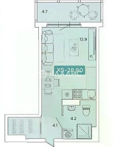 Продается студия, 28,9 м²