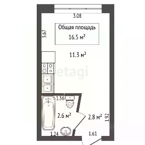 Продается студия, 16,6 м²