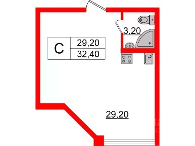 Продается апартаменты-студия, 32,4 м²