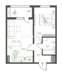 Продается 1-комн. квартира, 38,89 м²
