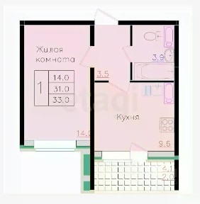 Продается 1-комн. квартира, 33 м²