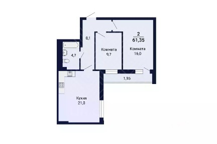 Продается 2-комн. квартира, 61,85 м²