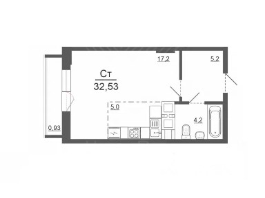 Продается студия, 32,53 м²