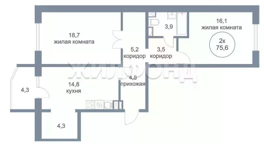 Продается 2-комн. квартира, 75,6 м²
