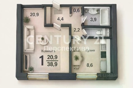 Продается 1-комн. квартира, 38,9 м²