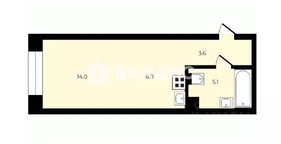 Продается студия, 28 м²