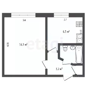 Продается 1-комн. квартира, 29,1 м²