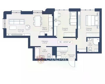 Продается 3-комн. квартира, 69,7 м²