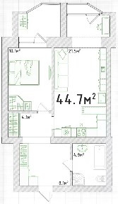 Продается 1-комн. квартира, 44,7 м²