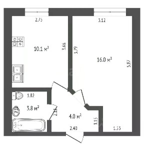 Продается 1-комн. квартира, 51,7 м²