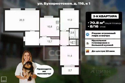Санкт-Петербург, р-н Фрунзенский, № 75, Бухарестская ул., 116к1