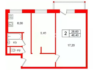 Продается 2-комн. квартира, 46,4 м²