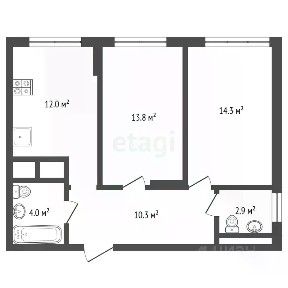 Продается 2-комн. квартира, 57,3 м²