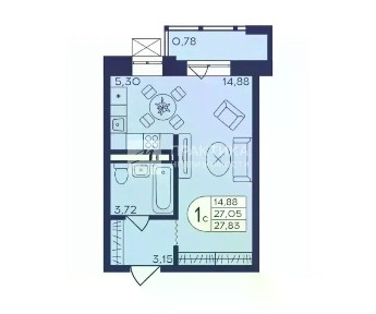 Продается студия, 27,1 м²