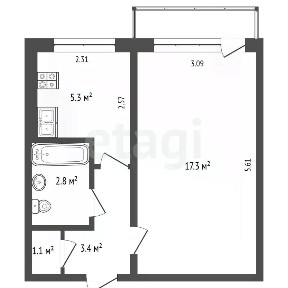Продается 1-комн. квартира, 30,1 м²