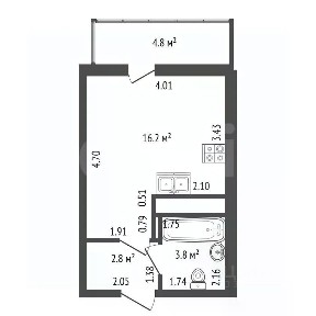 Продается студия, 22,8 м²