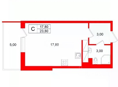 Сдается студия, 23,8 м²