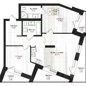 Продается 2-комн. квартира, 68,61 м²