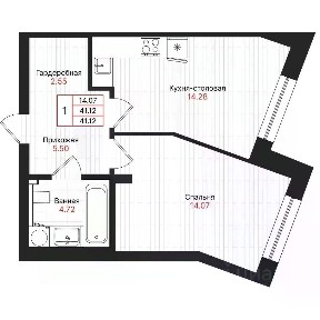 Продается 1-комн. квартира, 41,12 м²